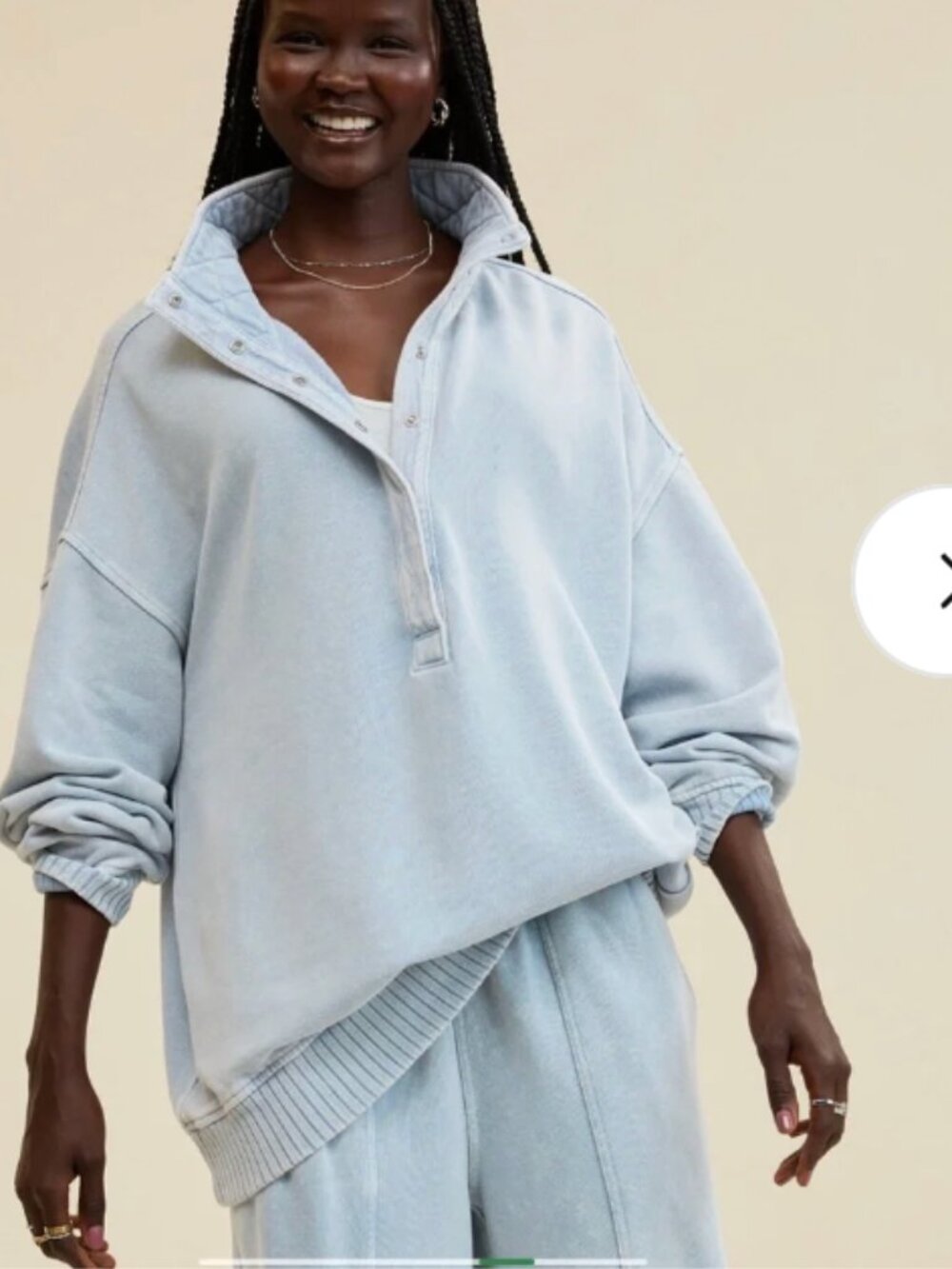Aerie Light Blue Sweat Set Oh Snap Sweatshirt XS Cozy Loungewear Everyday Casual